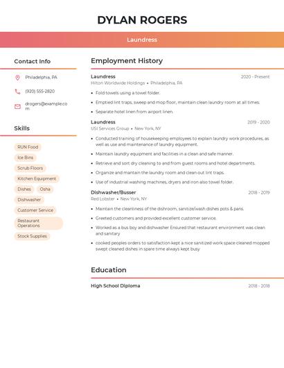 Laundress Resume