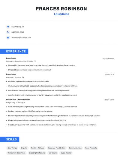 Laundress Resume