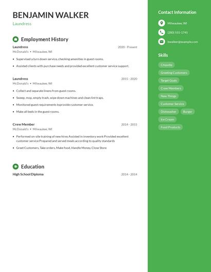 Laundress Resume