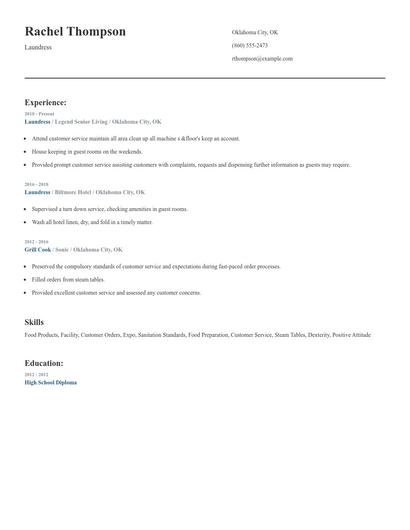Laundress Resume