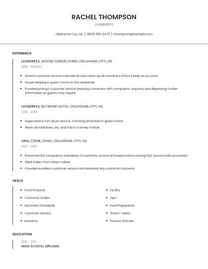 Laundress Resume