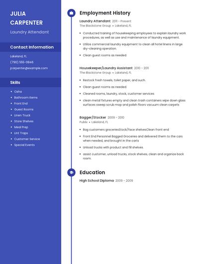 Laundry Attendant Resume