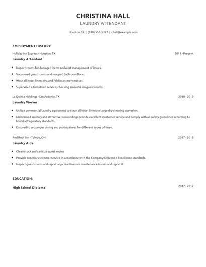 Laundry Attendant Resume