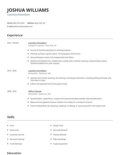 Laundry Attendant Resume
