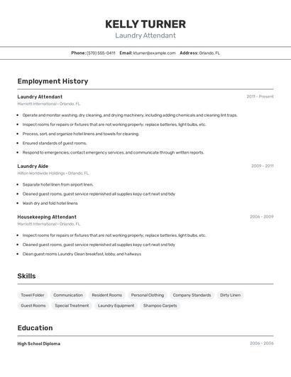 Laundry Attendant Resume