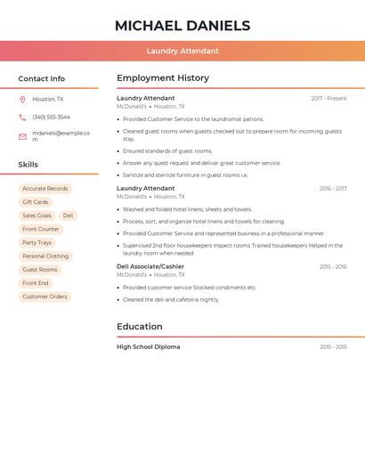 Laundry Attendant Resume