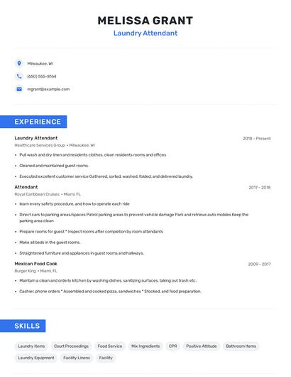 Laundry Attendant Resume