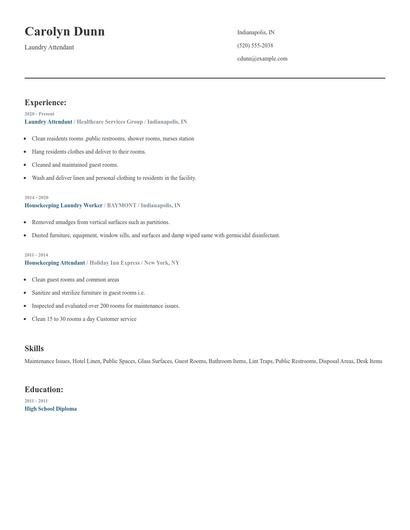 Laundry Attendant Resume