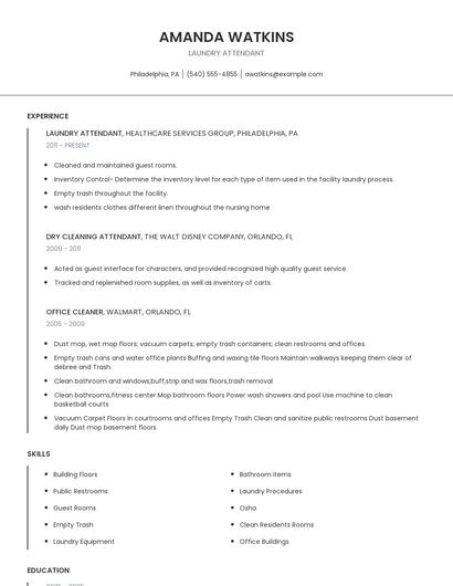 Laundry Attendant Resume