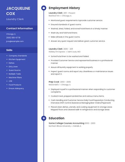 Laundry Clerk Resume