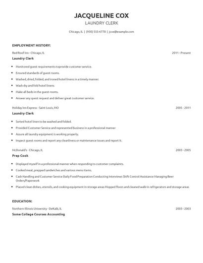 Laundry Clerk Resume