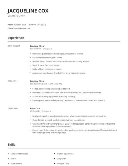 Laundry Clerk Resume