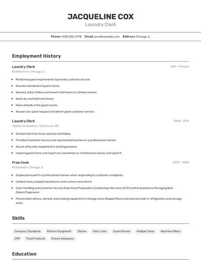 Laundry Clerk Resume
