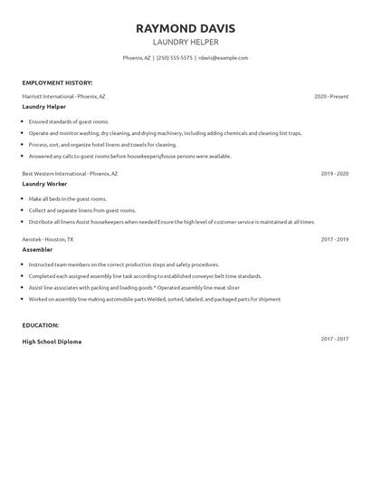 Laundry Helper Resume