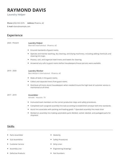 Laundry Helper Resume