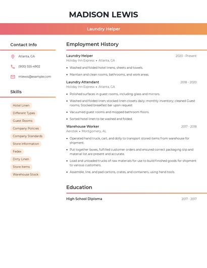 Laundry Helper Resume