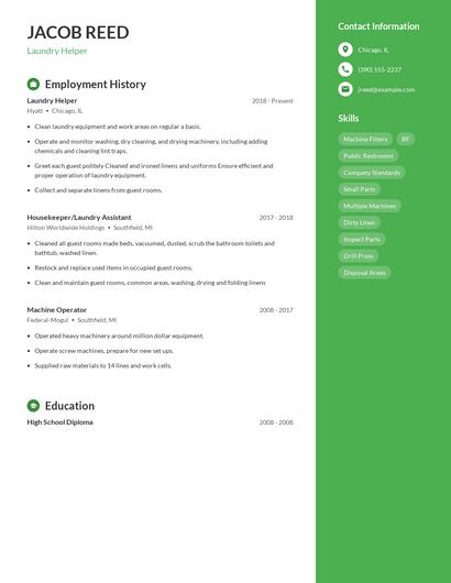 Laundry Helper Resume