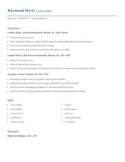 Laundry Helper Resume