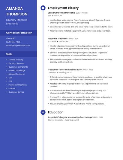 Laundry Machine Mechanic Resume