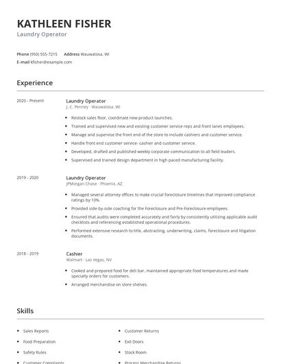 Laundry Operator Resume