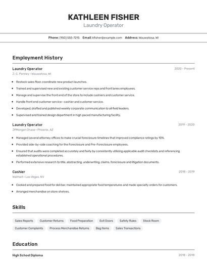 Laundry Operator Resume