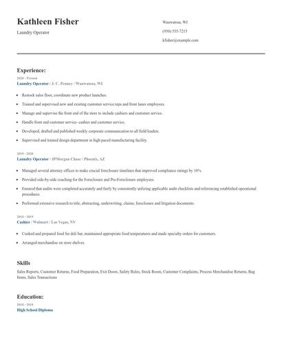 Laundry Operator Resume