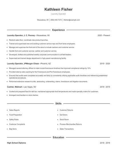 Laundry Operator Resume
