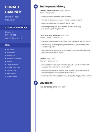 Laundry Press Operator Resume