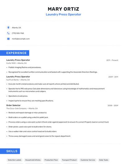 Laundry Press Operator Resume
