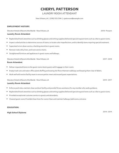 Laundry Room Attendant Resume