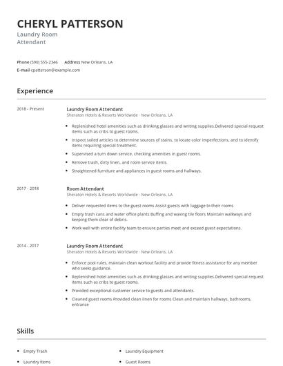 Laundry Room Attendant Resume