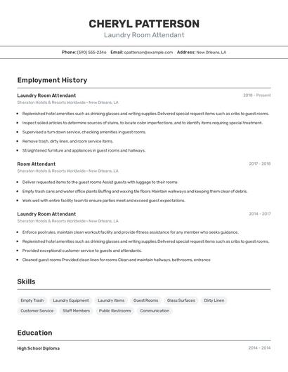 Laundry Room Attendant Resume