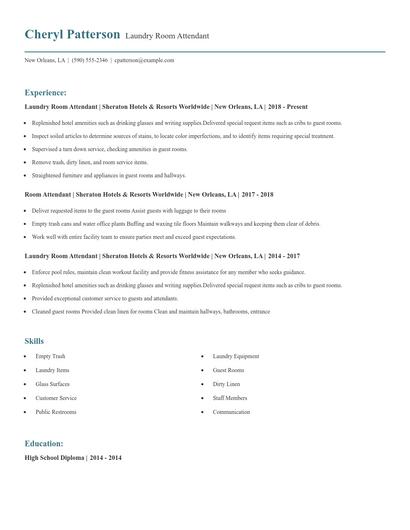 Laundry Room Attendant Resume