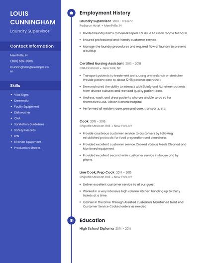 Laundry Supervisor Resume