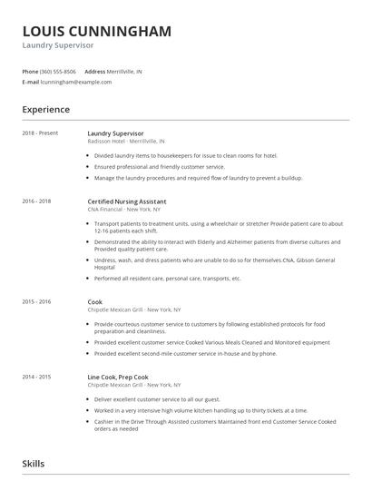 Laundry Supervisor Resume
