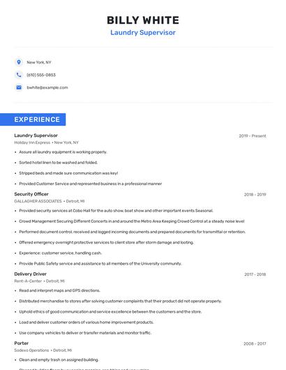 Laundry Supervisor Resume