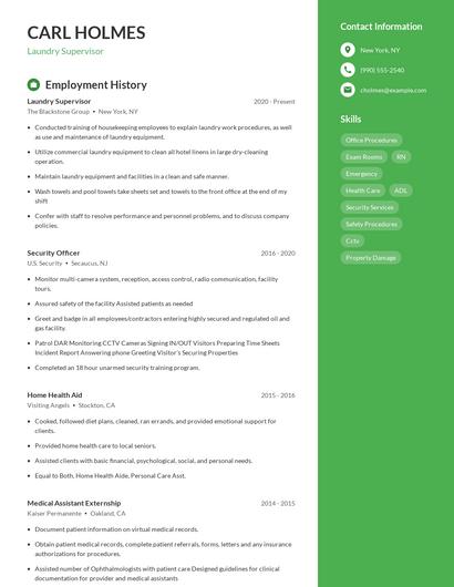 Laundry Supervisor Resume