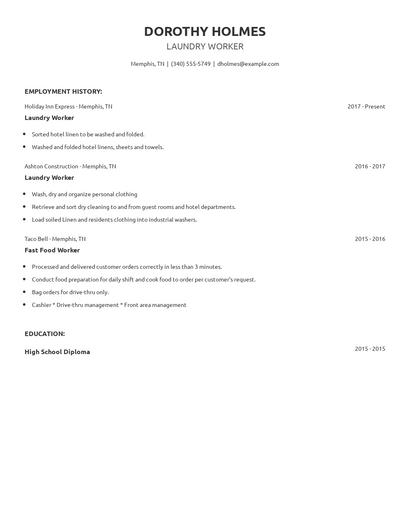 Laundry Worker Resume