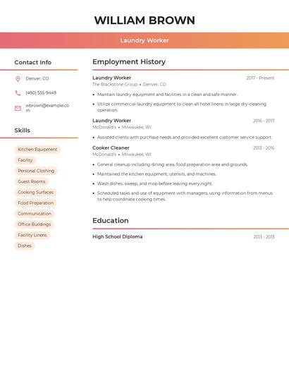 Laundry Worker Resume