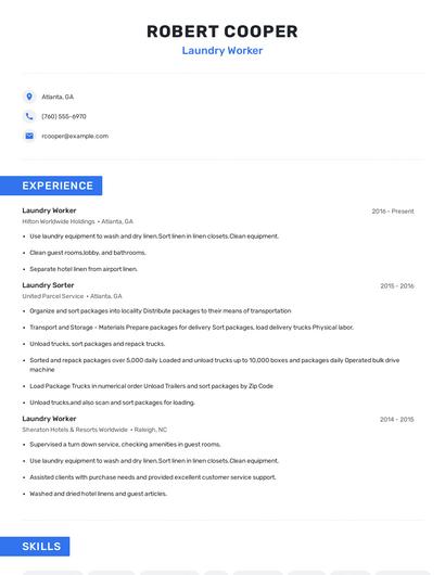 Laundry Worker Resume