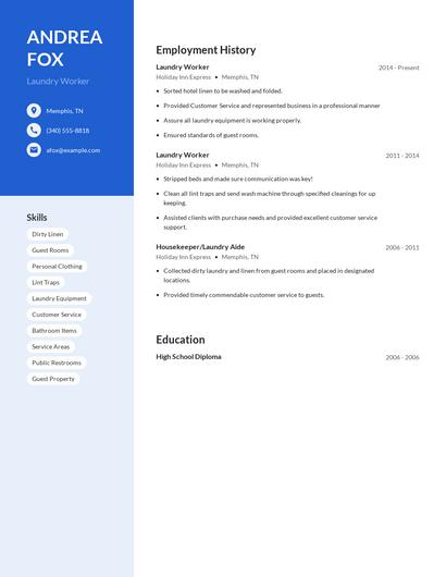 Laundry Worker Resume