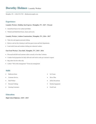 Laundry Worker Resume