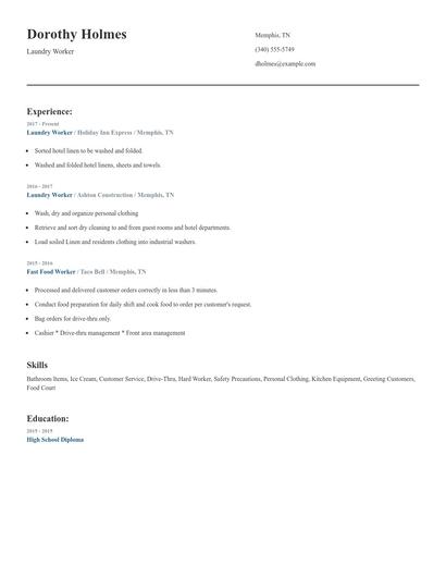 Laundry Worker Resume