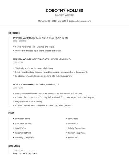 Laundry Worker Resume
