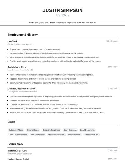 Law Clerk Resume