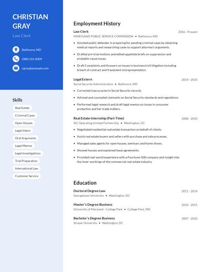 Law Clerk Resume