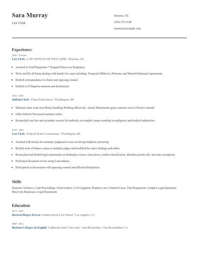 Law Clerk Resume