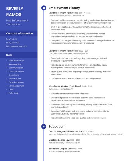 Law Enforcement Technician Resume