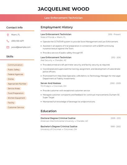 Law Enforcement Technician Resume