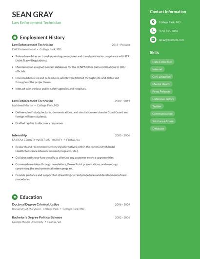 Law Enforcement Technician Resume